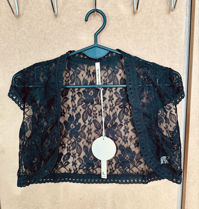 Bolerko koronkowe nowe czarne pudrowy róż