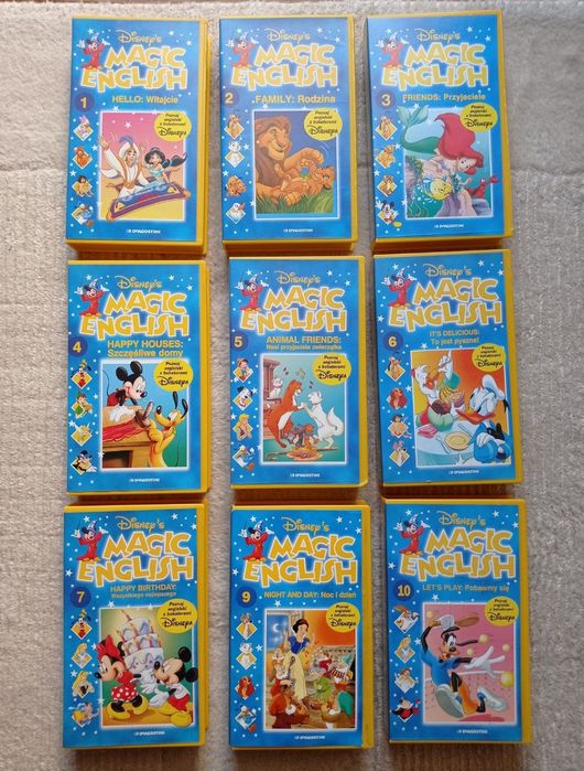 Zestaw 9 kaset VHS VIDEO Magic English od Disney
