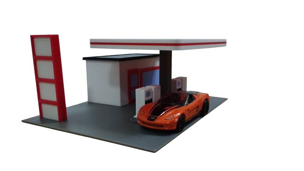 Diorama 1/64 Hot Wheels Majorette Matchbox Garaż Stacja Benzynowa 3D