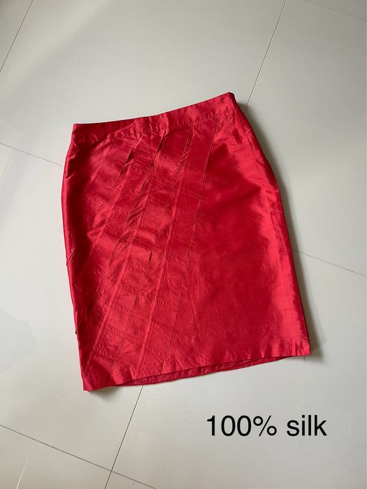 Betty Barclay Collection 100% jedwab acetat vintage czerwona jedwabna spódnica z wysokim stanem 40 L