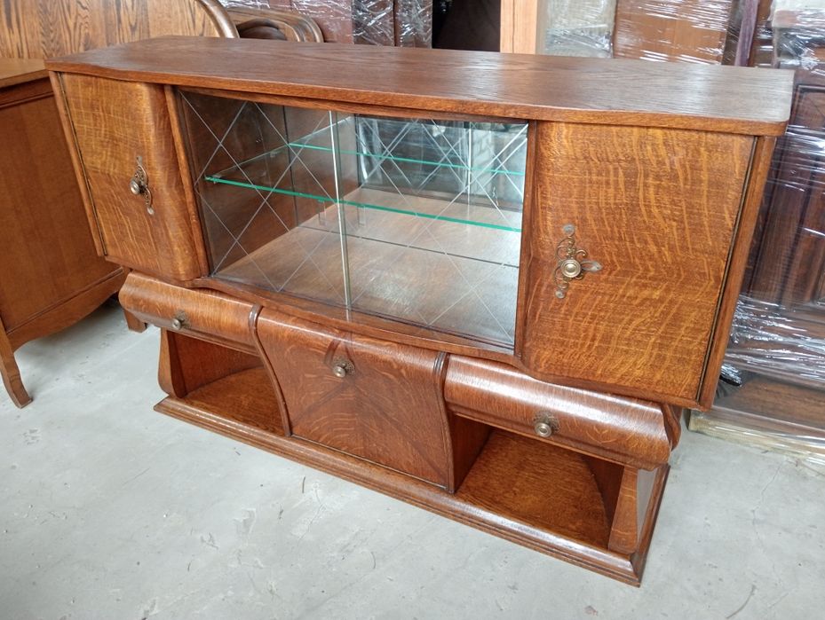 Drewniana Komoda Szafka Art Deco Vintage Retro z witryną