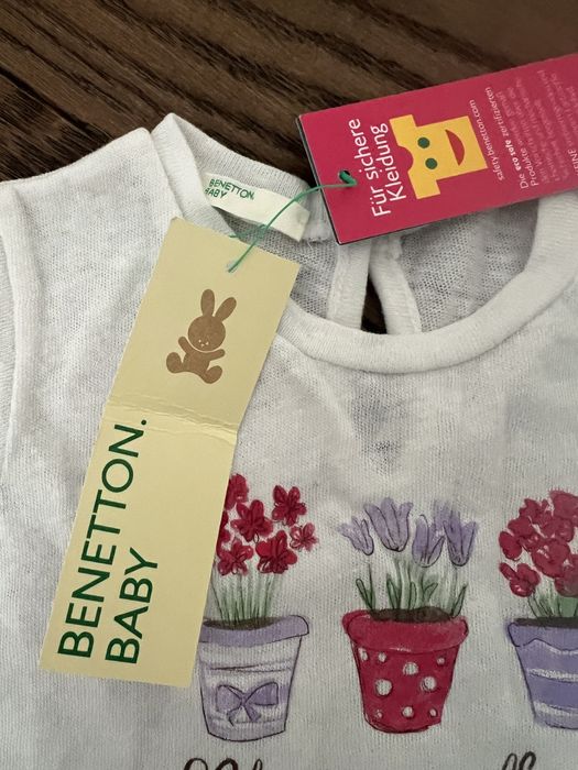 Koszulki niemowlęce dziewczęca Benetton rozm. 74/80 NOWE