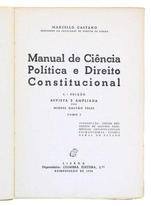 Manual de Ciência Política e Direito Constitucional, Marcello Caetano