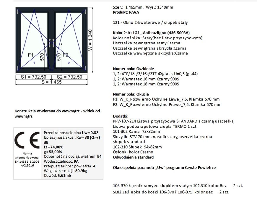 Okna Oknoplast Pava 800x1400, 1500x1400
