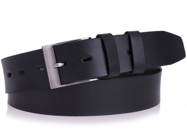 Skórzany Pasek Męski 4cm Klasyczny Jeans Czarny