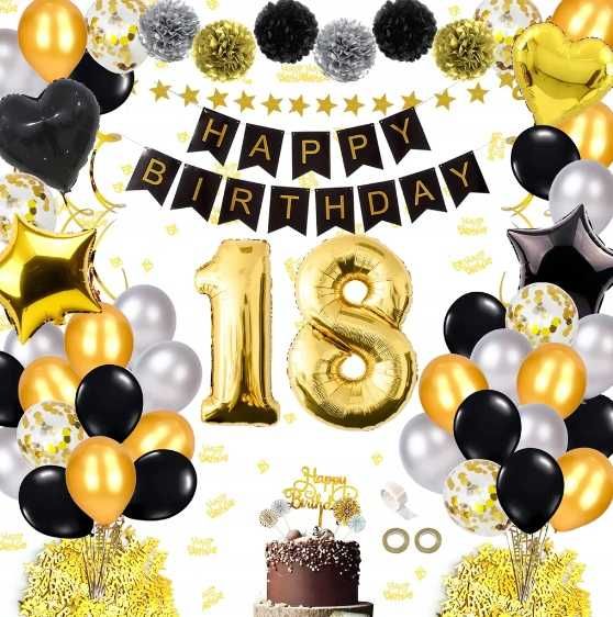 Zestaw XXL balonów NA OSIEMNASTKĘ 60 elementów na urodziny