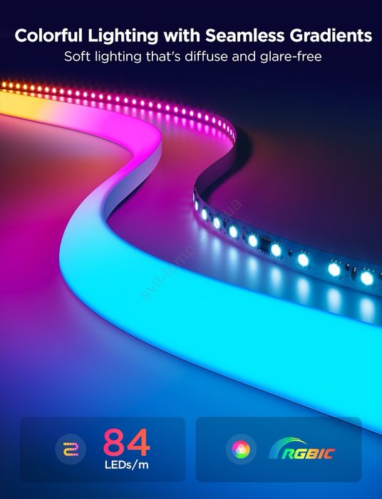 Стрічка світлодіодна розумна Govee H6641 Neon Rope Light for Wall Lining, 5м, RGBIC, WI-FI/Bluetooth Біла
