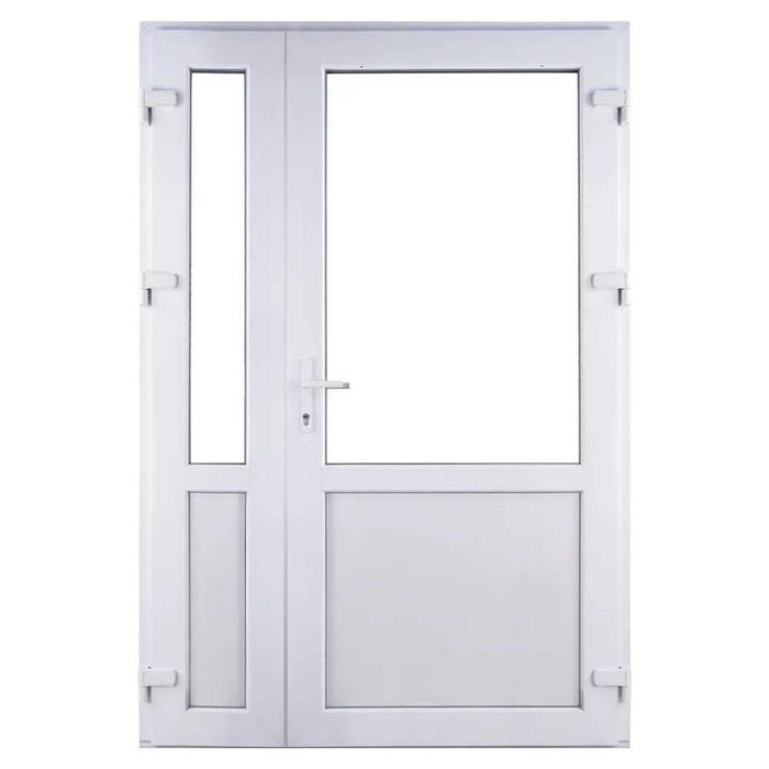 Drzwi Dwuskrzydłowe Wejściowe Zewnętrzne 125x210 Białe Sklepowe Biuro