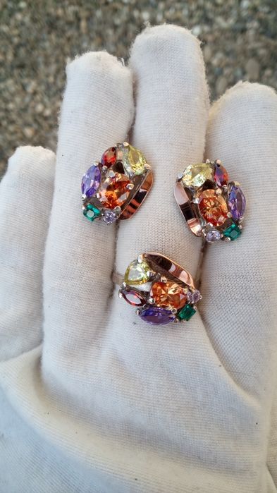 Срібні набори, комплекти срібні з золотою вставкою 925