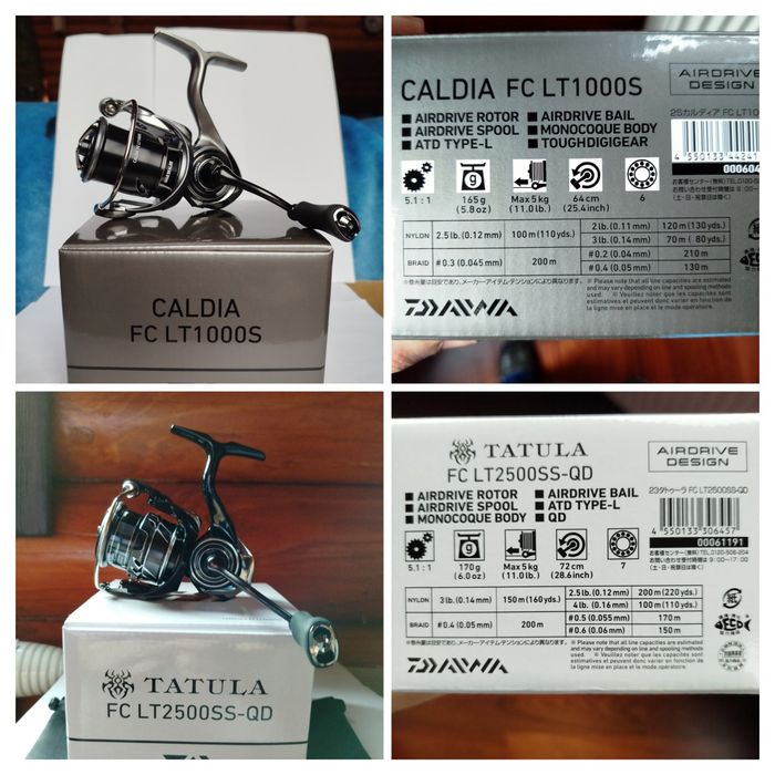 Daiwa Tatula FC LT 2500SS-QD, Caldia 25 FC LT 1000S, 2000S; Soare 2000SSPG, Vanford