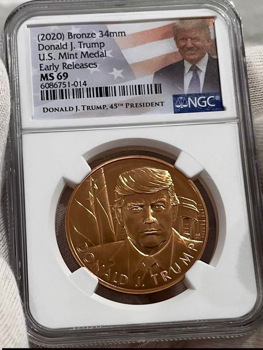Медаль 2020р.США. 45-й Президент Дональд ТРАМП. БРОНЗА. СЛАБ. Рідкісна