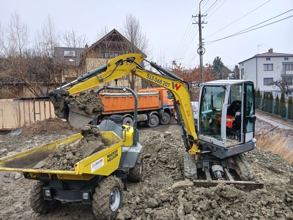 Roboty ziemne  koparki, mini Koparka, Wywrotki transport wyburzenia