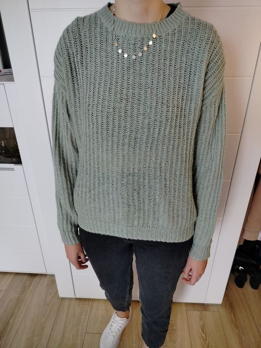miętowy sweter oversize S house pleciony z dzianiny akrylowy
