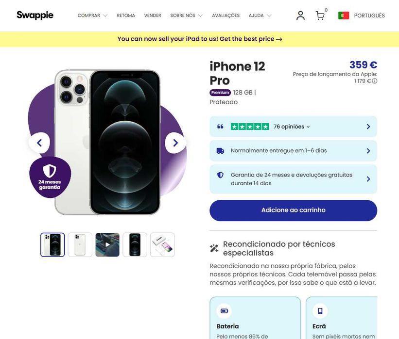 iPhone 12 Pro 128 GB como Novo (Garantia de 6 Meses)