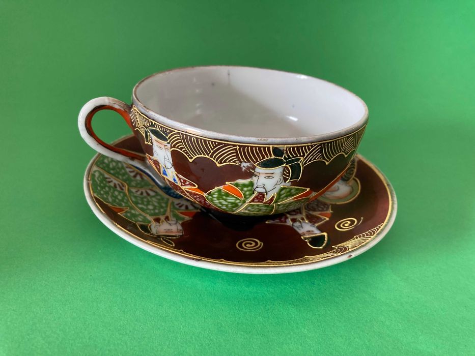 Chávena e pires porcelana casca de ovo estilo Satsuma Japan Antiga