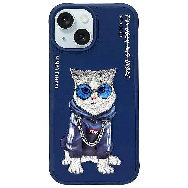 Etui Nimmy Glasses Cool Cat do iPhone 15 - niebieskie
