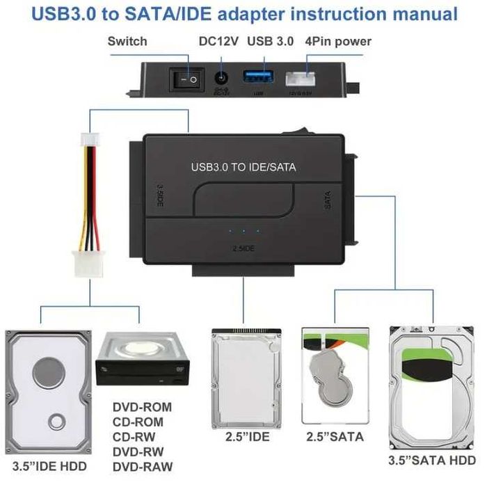 Переходник/адаптер для HDD 2.5/3.5 SATA/IDE на USB 3.0