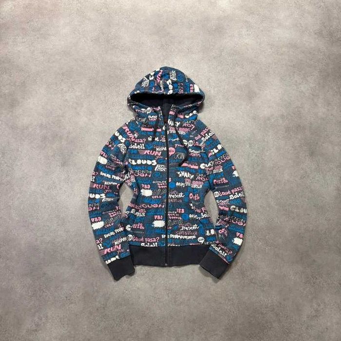 Vintage Bluza Y2K Zip Up Hoodie Patterned Wzory Swag Trendy Japan
