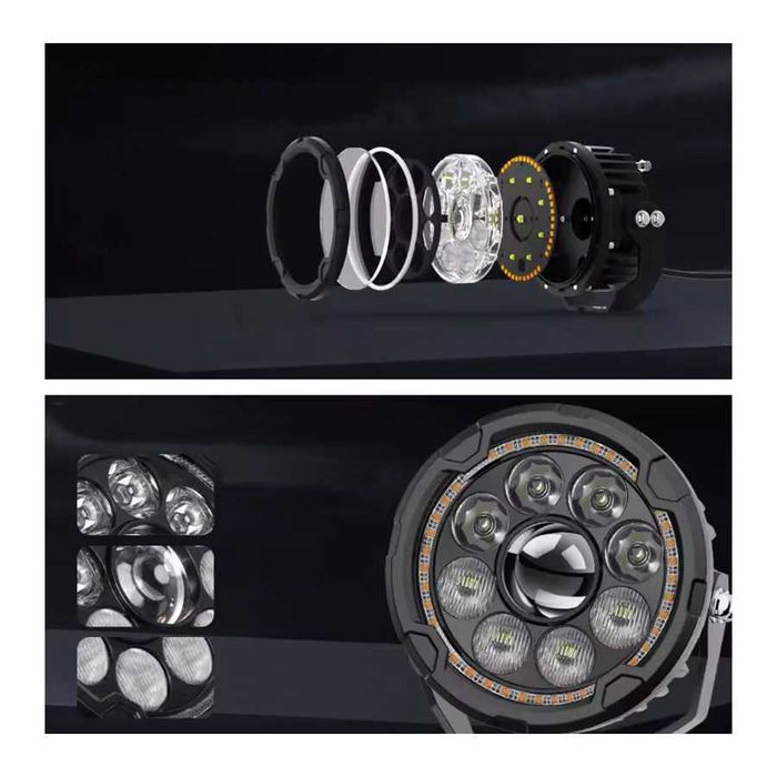 Faróis auxiliares LED 110W - Duplo feixe com DRL âmbar 4.5 pol