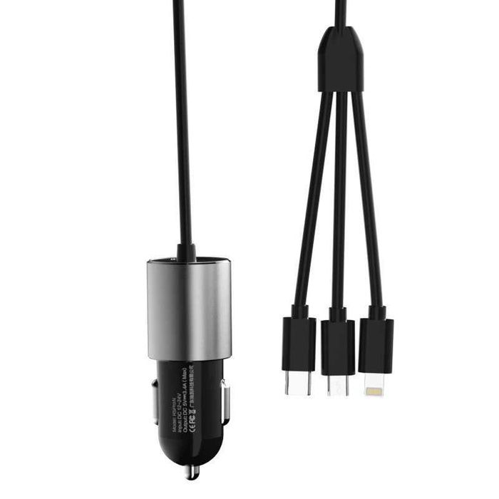 ładowarka samochodowa USB 3,4A kabel Lightning / USB Typ C / micro USB