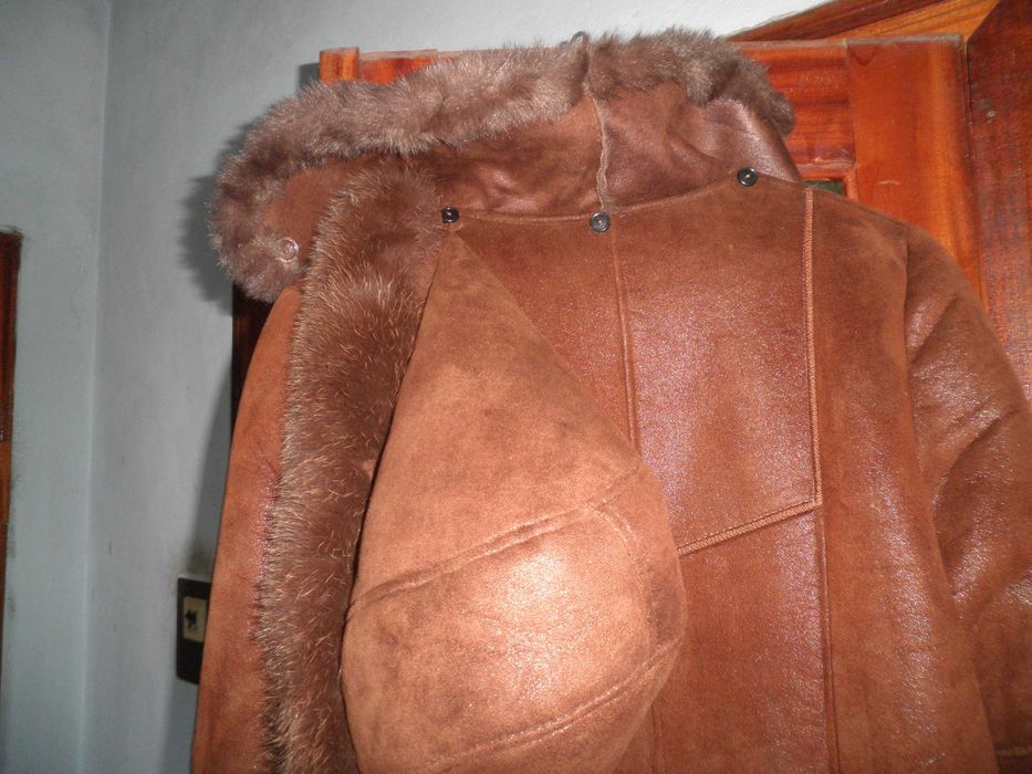 Дубленка женская зимняя долгая Коричневая XXXL (62 размер)