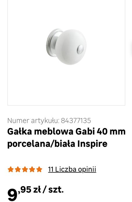 Uchwyt meblowy porcelana.Nowy.9sztuk.
