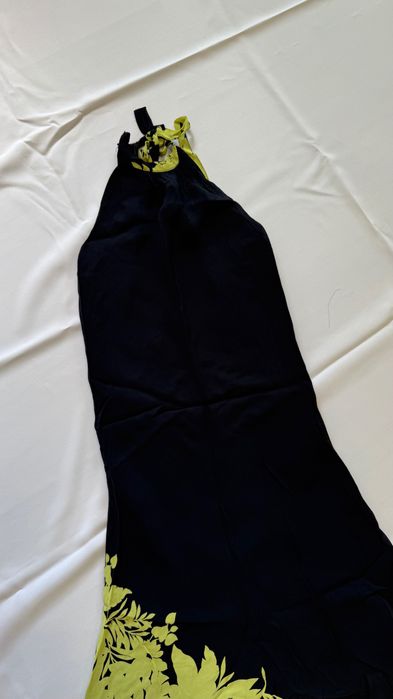 Sukienka midi, granatowa w zielone kwiaty, rozm. S