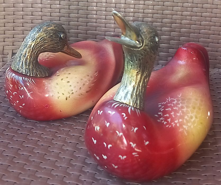 Raros casal de patos em bronze maciço pintados a mão,macho 2.750g,