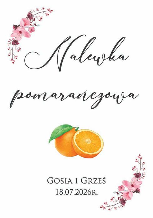 Naklejki na nalewkę pomaranczową weselną