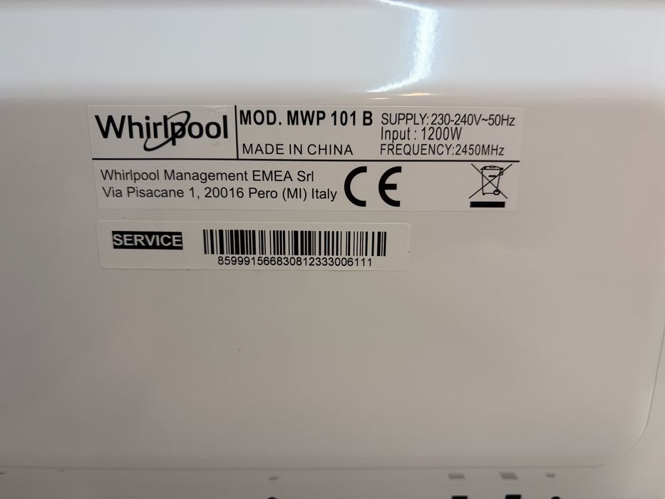 Мікрохвильова піч Whirlpool MWP 101 B (Як нова, соло)