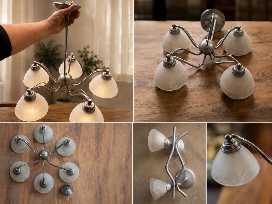 Zestaw lamp. Zyrandol 5 punktowy i 2 lapmpy podwójne