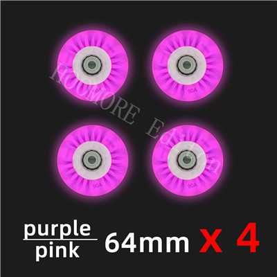 4 x Kółko świecące LED do rolki, 64mm 90A w kolorze róż/fiolet