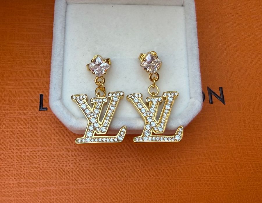 Kolczyki wiszące LV Louis Vuitton złote z cyrkoniami