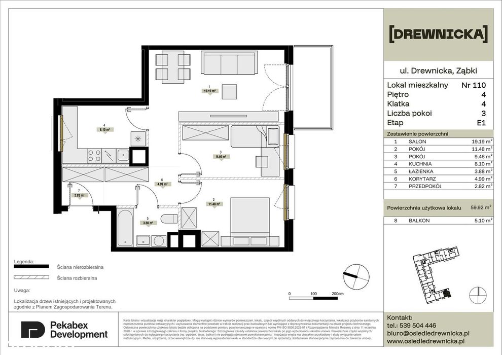 3-pokojowe mieszkanie 59m2 + balkon