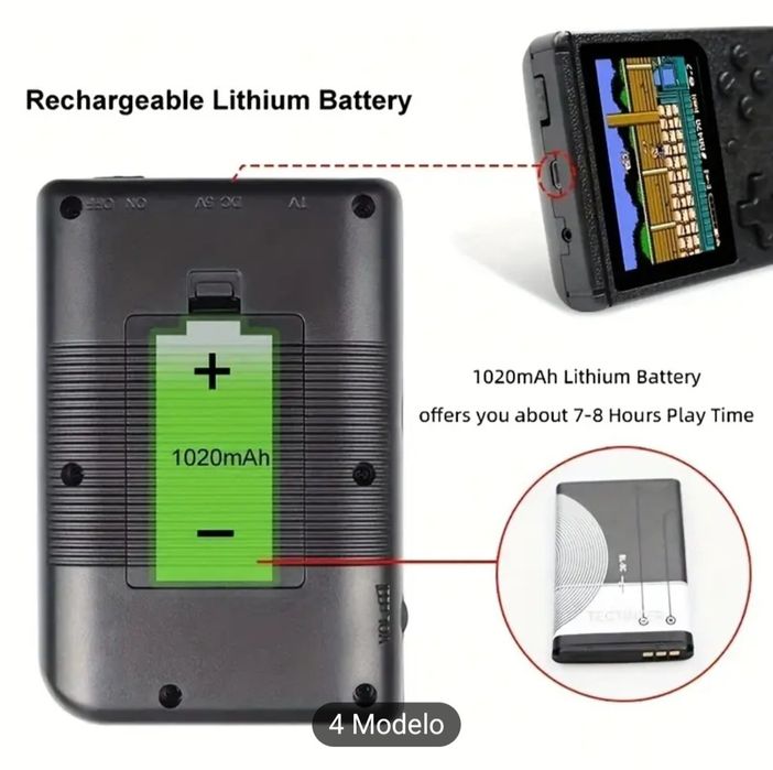 Mini Consola Retro Portátil 400 Jogos Ecrã 3” Cabo para TV e Comando E