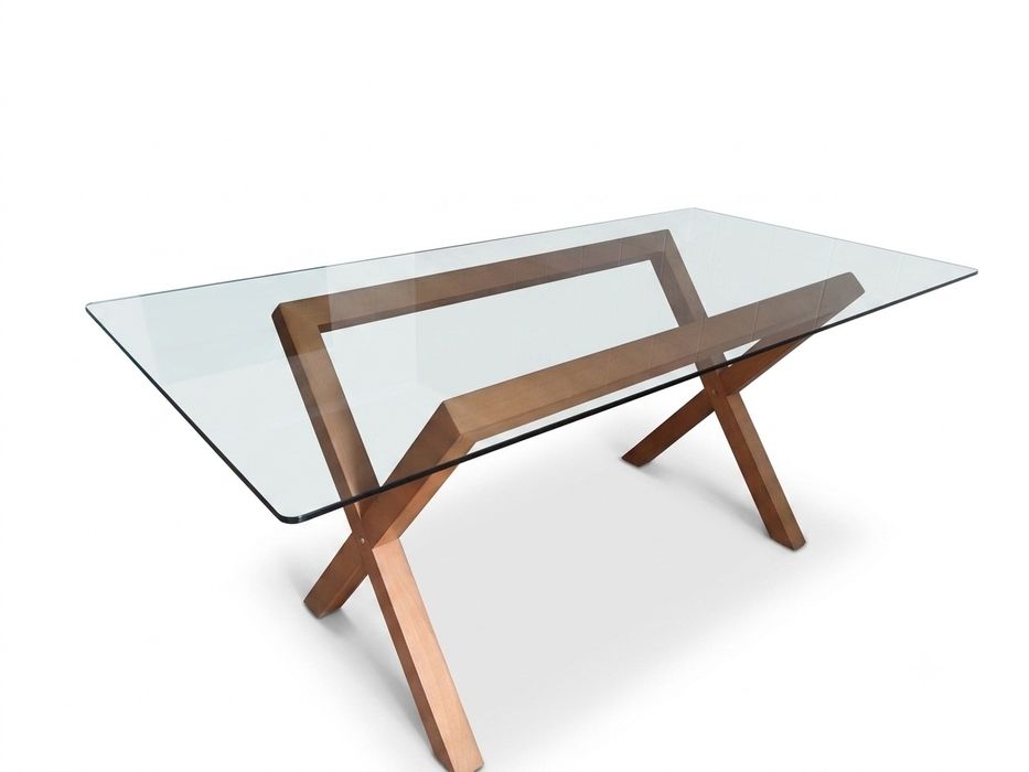 Mesa em madeira maciça e vidro