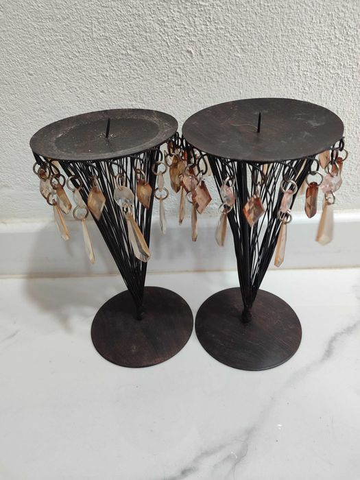 5 porta velas em metal para velas grandes e decoração em vidro