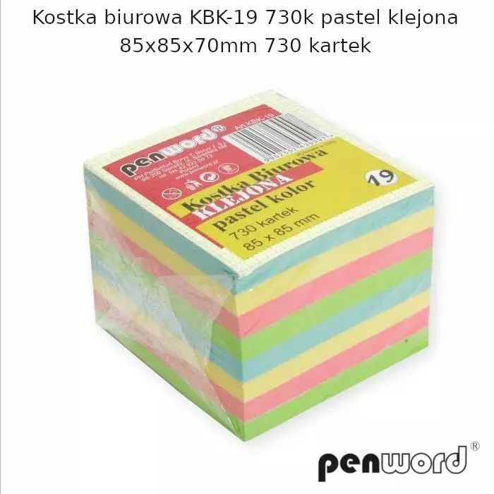 Kostka biurowa pastel 85x85x70mm 730K. Nowy Produkt