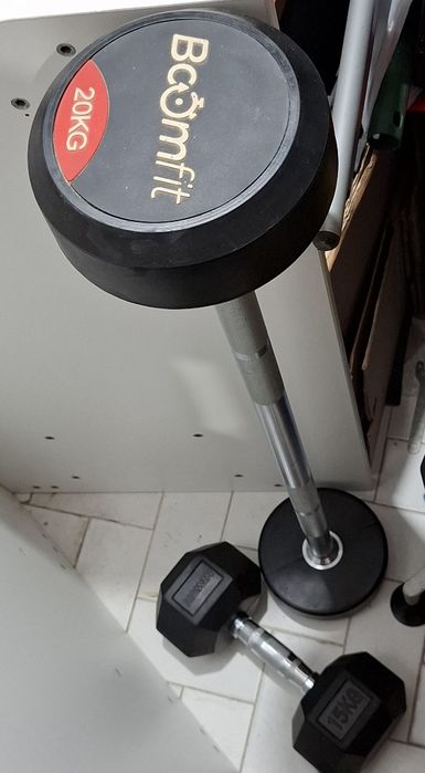 Barra Peso Fixo 20Kg BOOMFIT + Halter 15kg Newfit de musculação