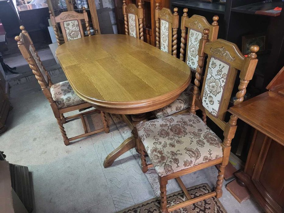 Stylowy stół dębowy owalny 6 krzeseł serwantka witryna komoda !!OKAZJA