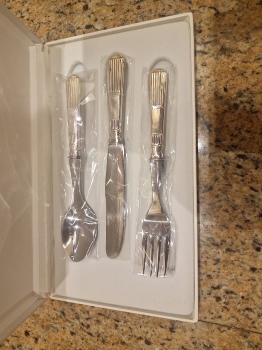 Conjunto Talheres Criança em prata e inox - Novo (2 conjuntos)