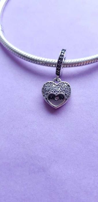 charms zawieszka srebro 925 mama i otwierane serce