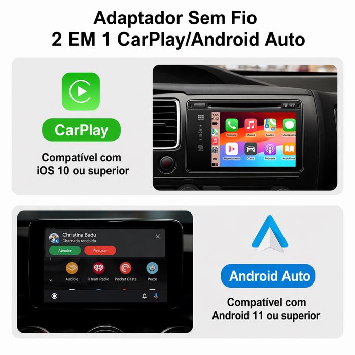 Adaptador sem fios Carplay & Android Auto 2026