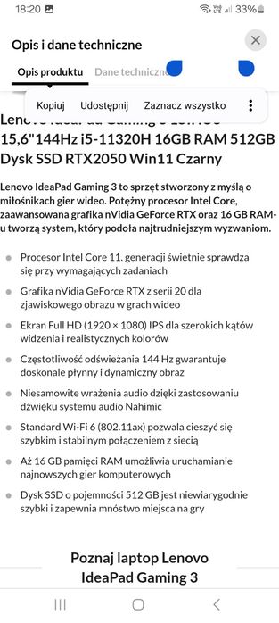 Laptop gamingowy Lenovo+ myszka