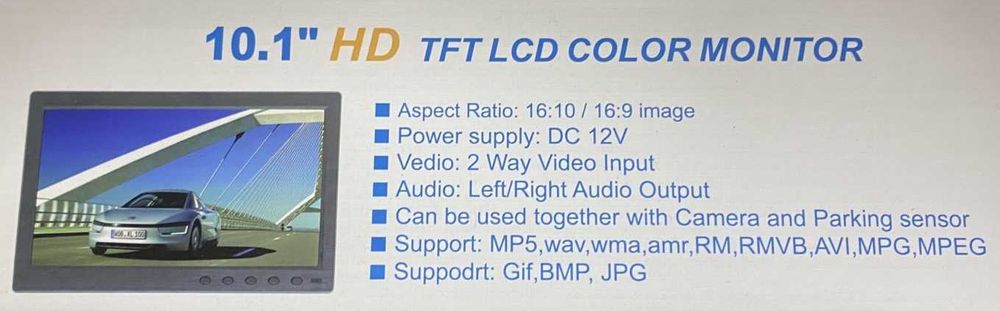 Монітор 10,1" екран портативний для авто відеоспостереження  HDMI VGA