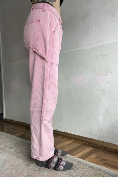 Джинсы розовые мом