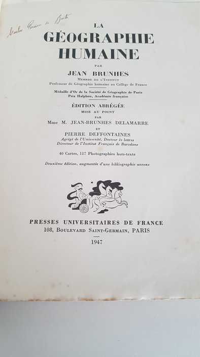Livro Françês do autor Jean Brunhes ( A geografia humana ) de 1947