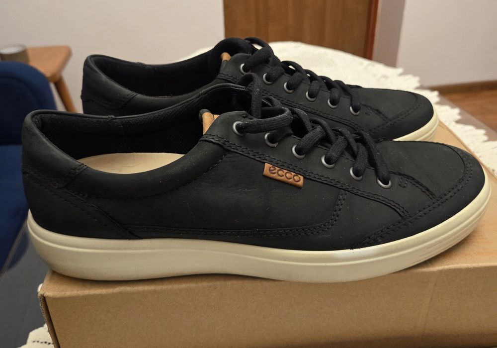 Skórzane buty sneakersy ECCO Soft 7 Męskie r. 44 Czarne Nubuk