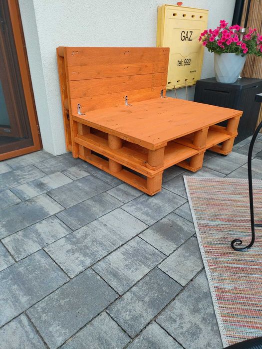 Ława ogrodowa z palet, impregnowana, poduszki w zestawie