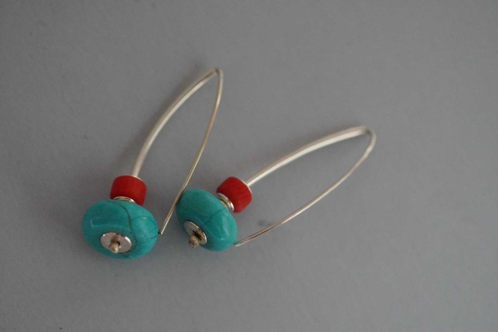 Kolczyki z koralem i turkusem – ze srebra 925